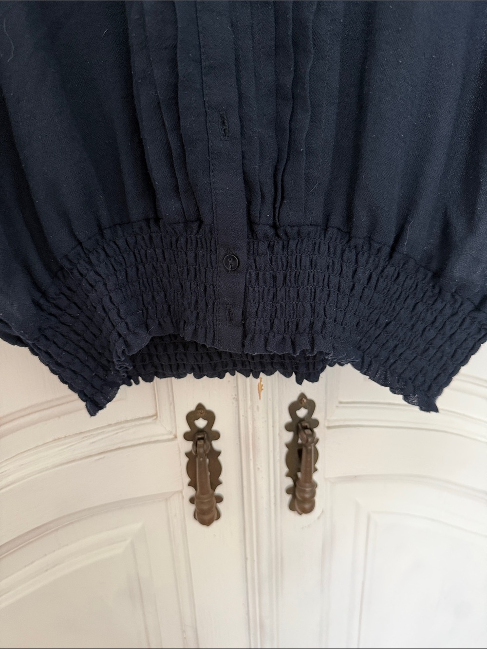 Lowrys Farm Navy Sheer Crochet Collar Blouse, Size M - Cottagecore - Picture 4 of 10